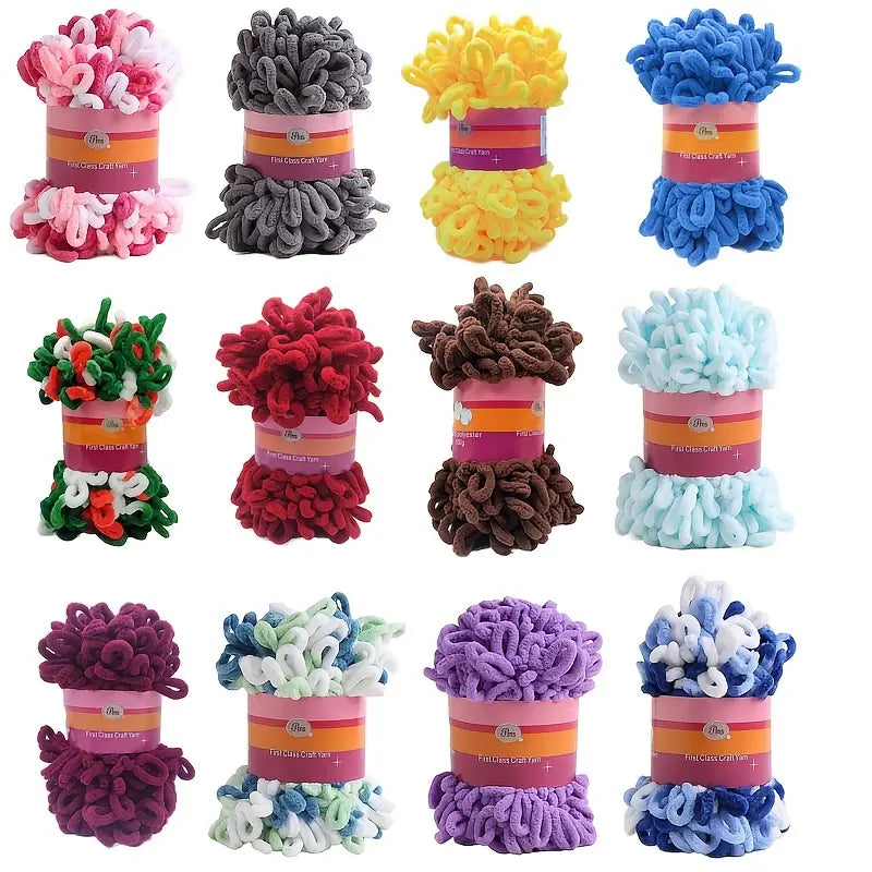 Laine Velours Looping Multicolore – Fil Épais Facile à Tricoter au Doigt pour Couvertures et Crochet DIY