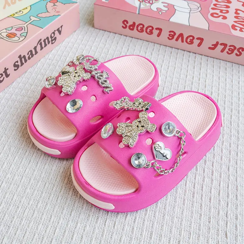 Sandales fille été avec strass et breloques – Pantoufles légères et confortables, style princesses