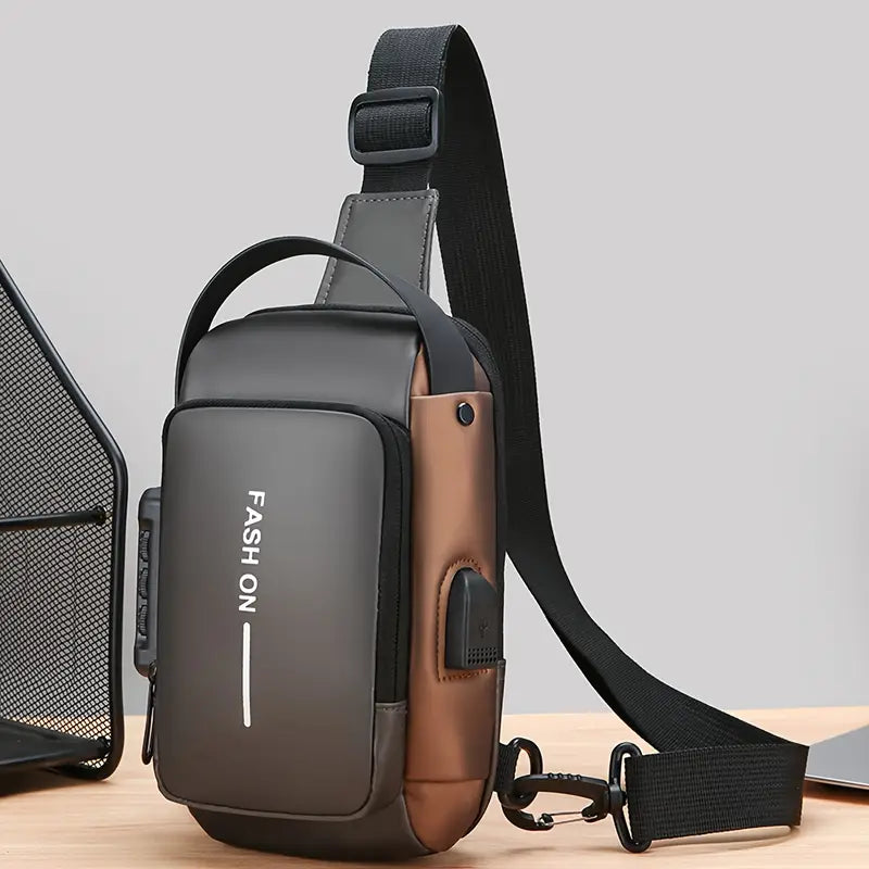 Sac bandoulière homme imperméable avec port USB – Design moderne et grande capacité