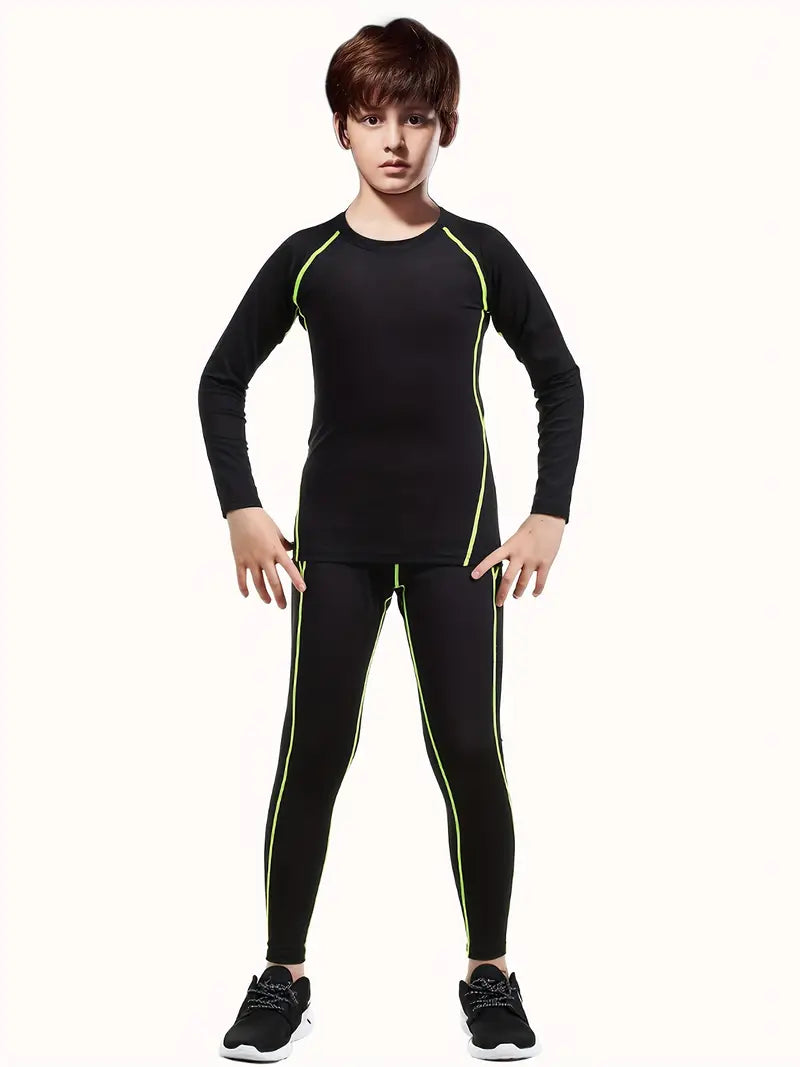 Ensemble de Sport Enfant – T-shirt Manches Longues et Legging Noir Respirant