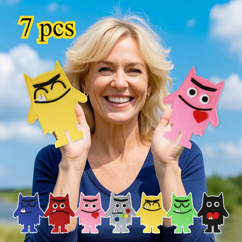 Marionnettes Émotions en Feutrine Colorée – Jeu Éducatif pour Théâtre, Histoires et Expression des Sentiments