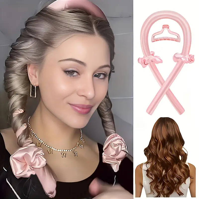Kit Boucles Sans Chaleur en Satin – Bande Flexible avec Chouchous et Pince pour Coiffure Douce et Naturelle