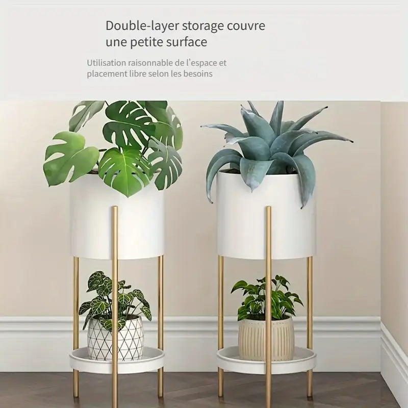Porte-plante design avec support en métal doré – Meuble décoratif gain de place pour RV et intérieur