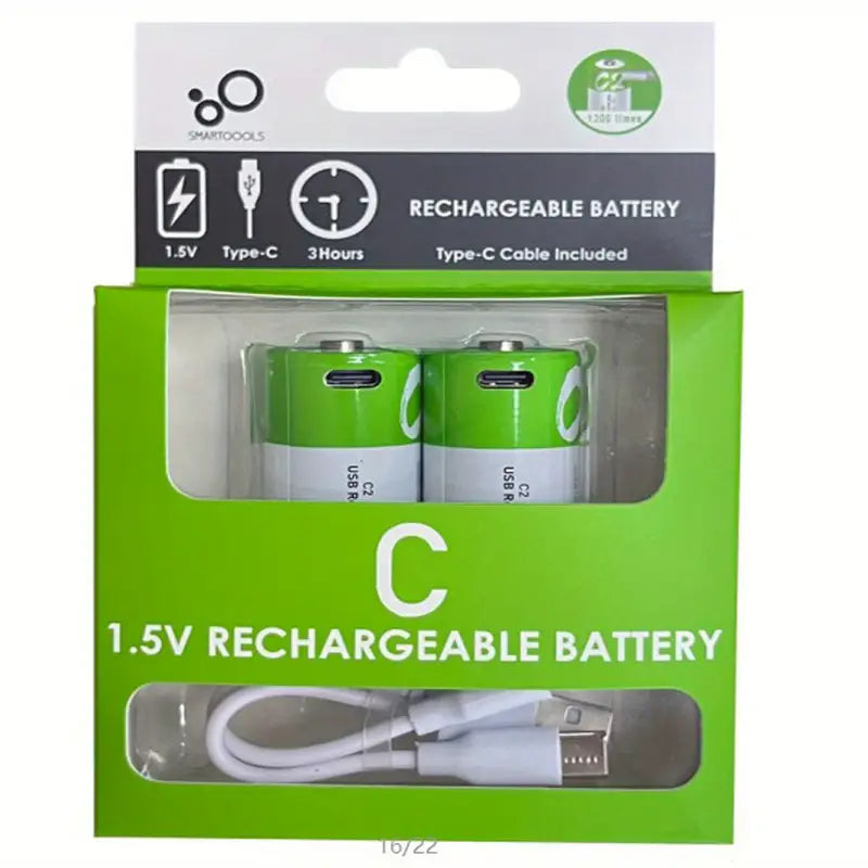 Batteries Rechargeables USB 1.5V 5000mAh (Lot de 1/2) avec Câble USB-C – Solution Écologique et Pratique