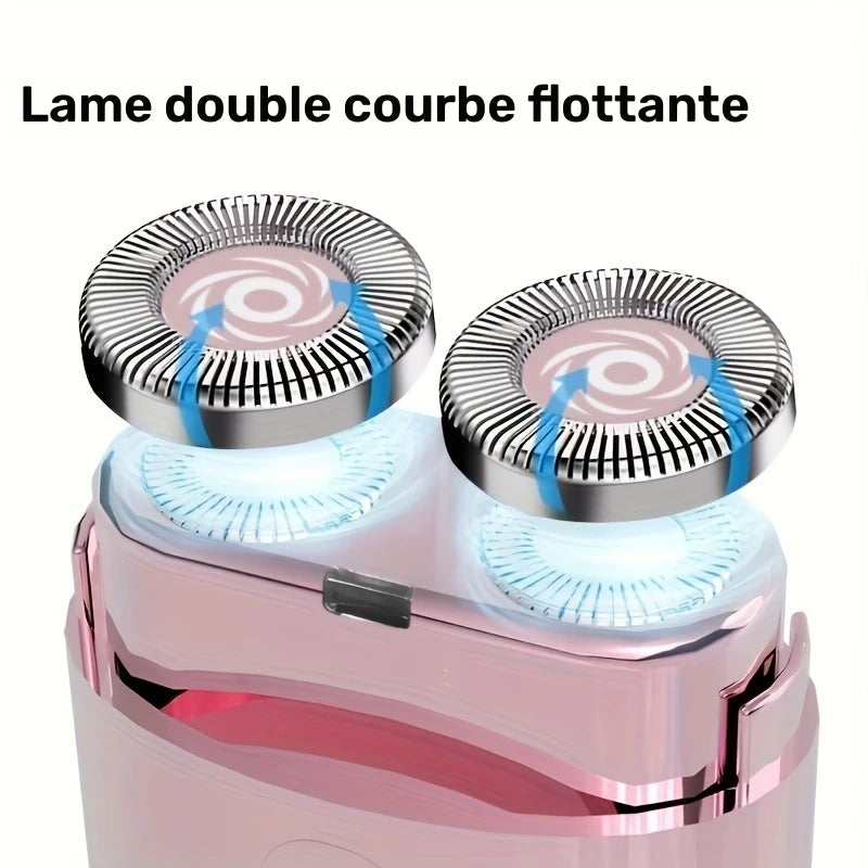 Rasoir Électrique Femme Rechargeable – Mini Rasoir Sans Douleur Double Tête, Épilateur de Poche Doux & Silencieux
