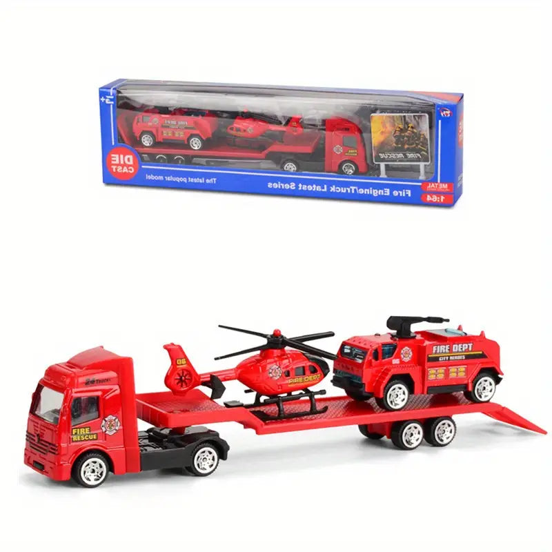 Camion Porteur Police avec Hélicoptère et Voiture – Coffret Jouet Transport de Police