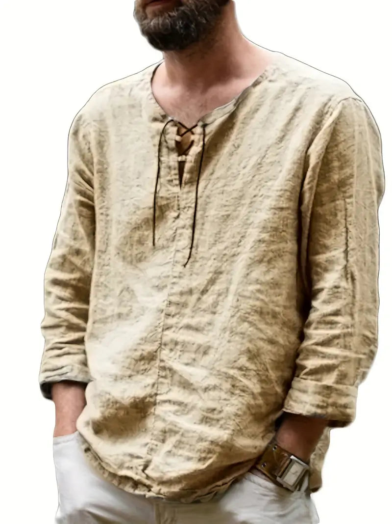 Chemise fantaisie homme en lin – Haut décontracté à lacets style bohème et médiéval