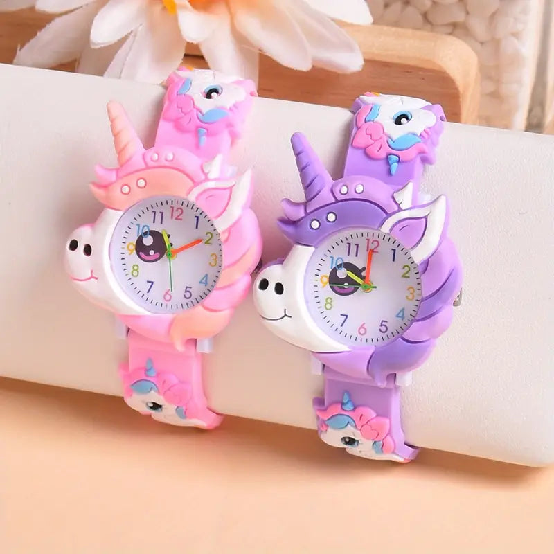 Montre Enfant Papillon Rose et Violet – Bracelet Silicone Coloré avec Motifs Fleurs et Abeilles