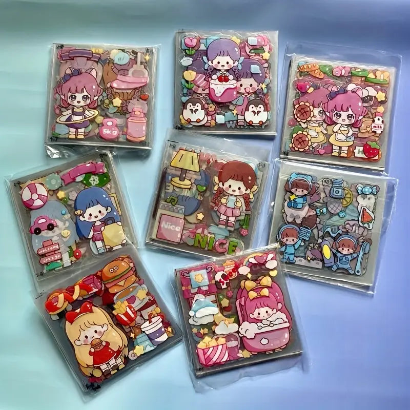 Autocollants Kawaii 3D pour Papeterie – Stickers Mignons Fillettes, Nourriture et Objets du Quotidien