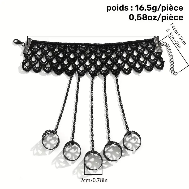 Bracelet gothique dentelle noire avec chaînes – Accessoire de costume élégant et mystérieux pour femme