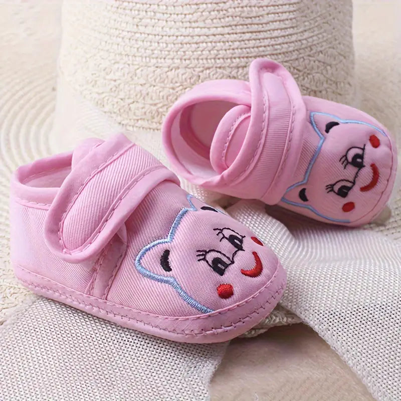 Chaussures bébé garçon souples en coton – Chaussons premiers pas avec motif chat mignon, confort et sécurité