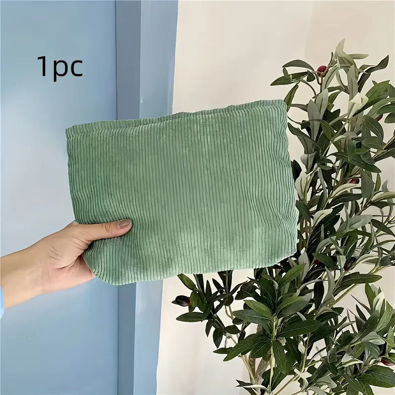 Trousse de maquillage en velours côtelé vert Pochette cosmétique douce, élégante et spacieuse
