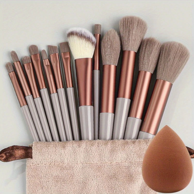 Pack de 12 Pinceaux Maquillage Professionnels – Brosse Teint, Yeux & Lèvres avec Étui Doux