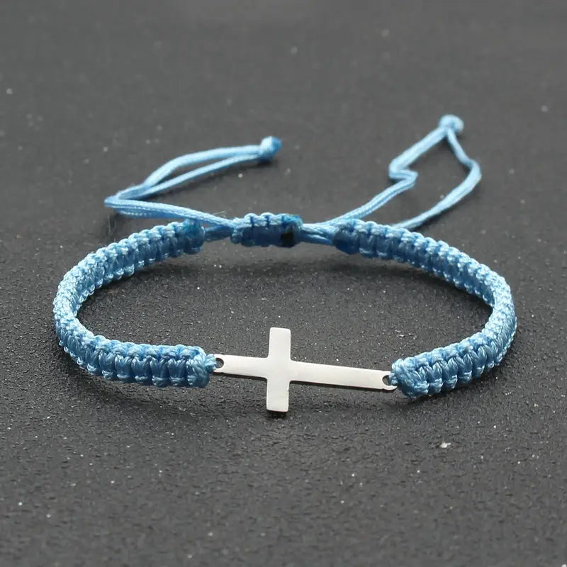 Bracelet homme croix en corde rouge tressée – Bijou religieux ajustable tendance