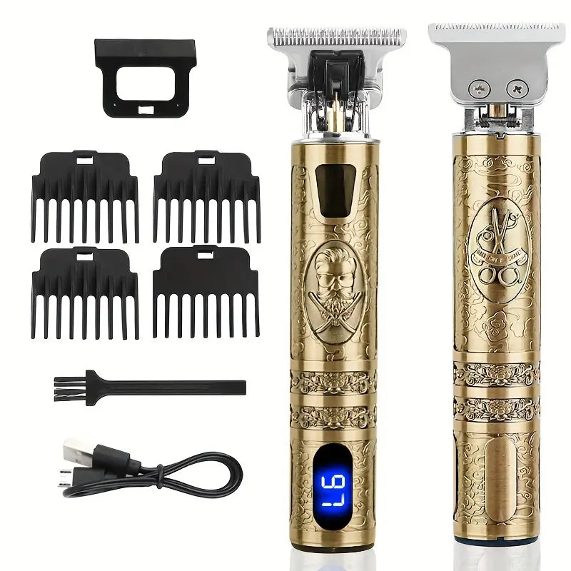Tondeuse de précision homme rechargeable – Rasoir barbe et cheveux professionnel avec lames en acier et design vintage
