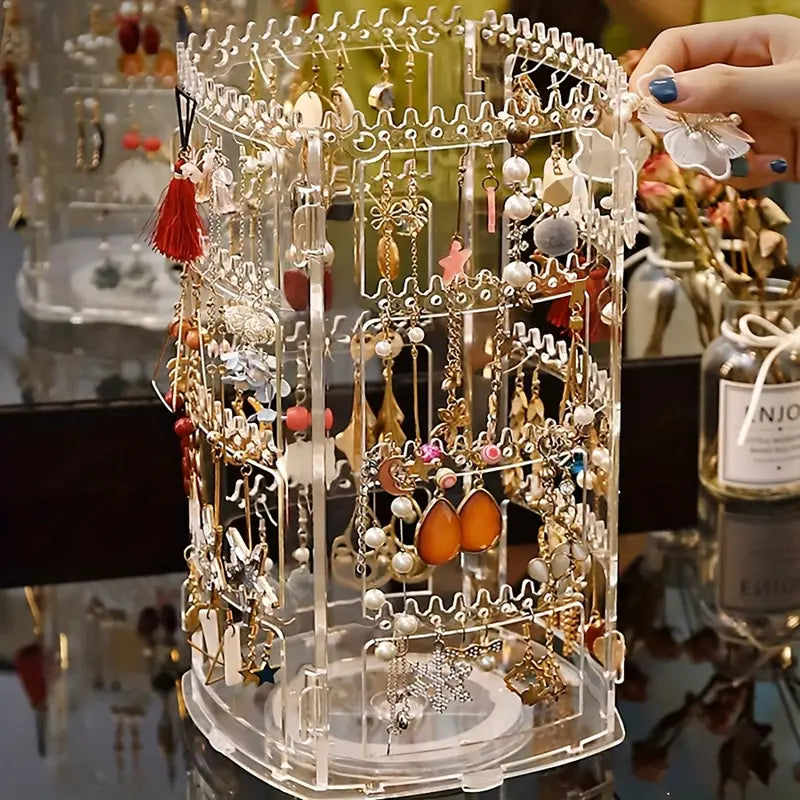 Présentoir à boucles d’oreilles rotatif en acrylique – Organisateur transparent de bijoux élégant et pratique