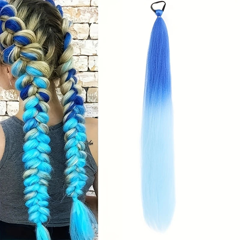 Extensions de Cheveux Colorées Tie and Dye Violet-Bleu-Rose-kaki – Mèches Synthétiques pour Tresses Créatives et Look Fun