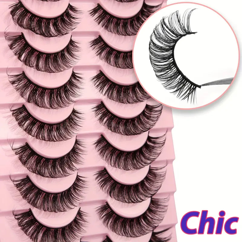 Faux Cils Naturels 3D Effet Croisé – Lot de 10 Paires Ultra Légères et Réutilisables pour un Regard Intense et Glamour
