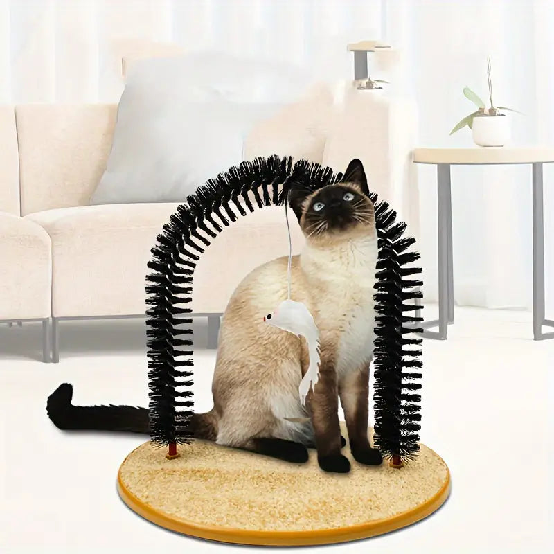 Arc de Massage et Brosse Auto-Toilettante pour Chat – Station de Grattage avec Base Antidérapante