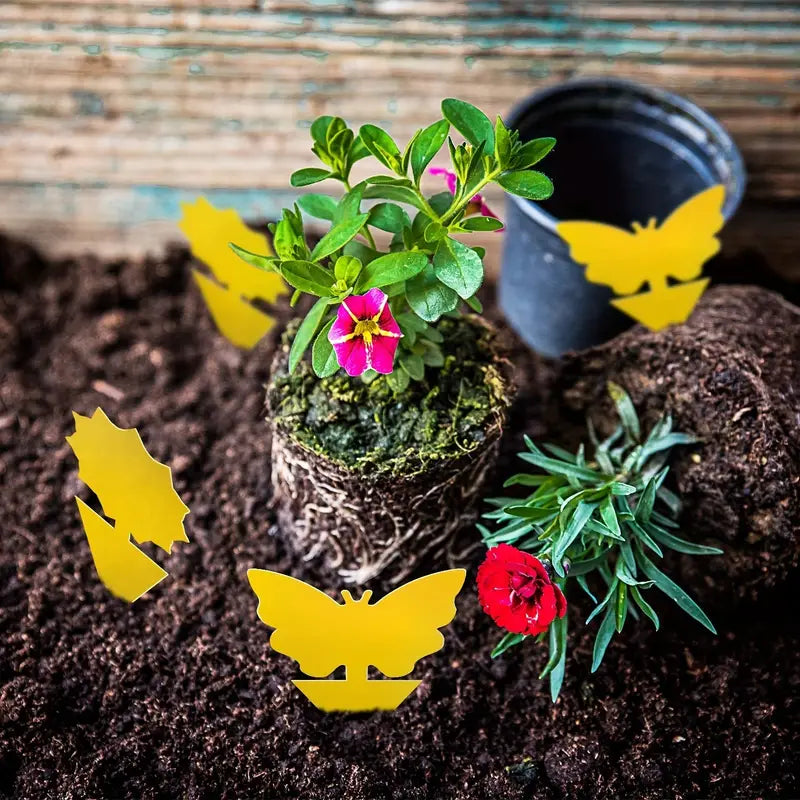 Pièges Jaunes Adhésifs Anti-Insectes Volants – Formes Papillon et Fleur, Écologiques et Sans Produits Chimiques, Idéal pour Plantes et Jardins
