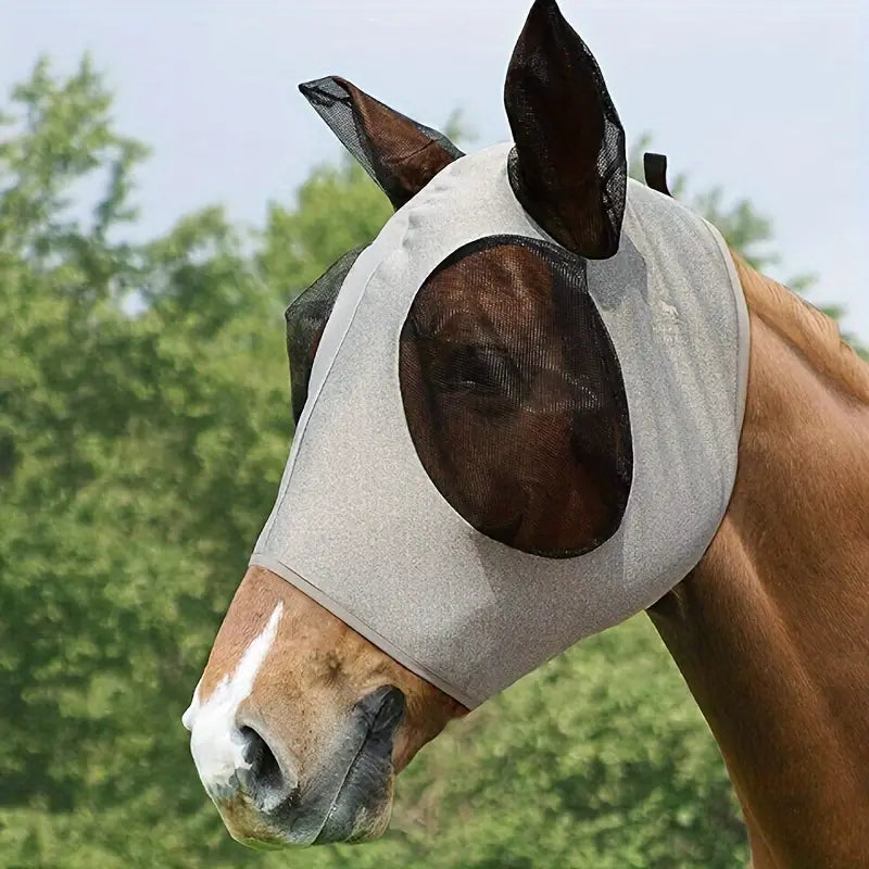 Masque Anti-Mouches pour Chevaux – Couvre-Tête Respirant avec Protection des Oreilles et des Yeux