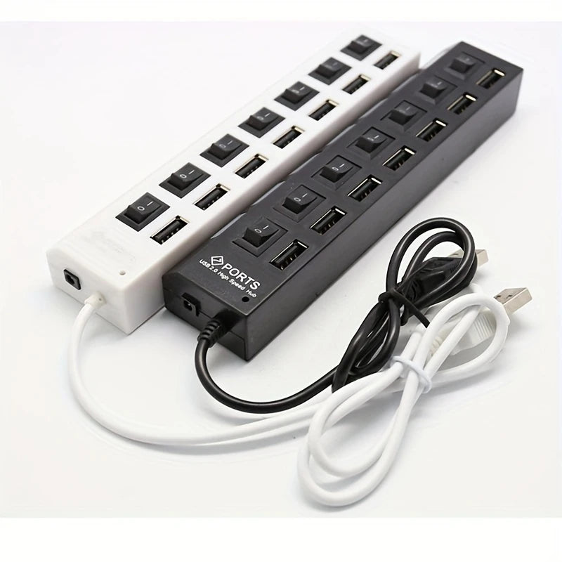 Hub USB 4/7 Ports avec Interrupteurs Individuels – Multiprise USB 2.0/3.0 Haute Vitesse pour PC, Ordinateur Portable et Périphériques