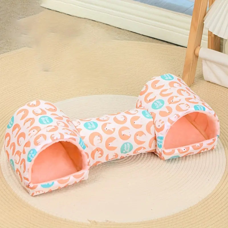 Tunnel Lit Douillet pour Chats et Petits Chiens – Maison 2 en 1 avec Motifs Dinosaures Colorés