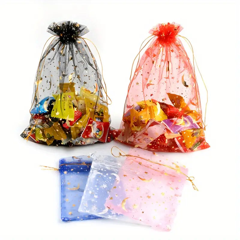 Pochettes Cadeaux en Organza à Motifs Étoiles et Lune