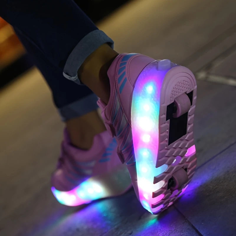 Baskets Lumineuses Enfant – Chaussures LED à Scratch Rose avec Semelle Multicolore, Sport & Loisirs Tendance