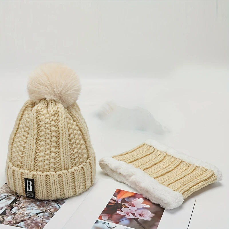 Ensemble Bonnet & Tour de Cou Femme Hiver – Tricot Épais avec Doublure Polaire, Ultra Chaud et Confortable