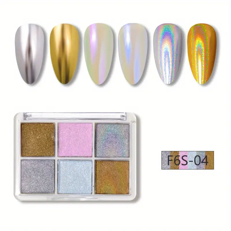 Kit Vernis en Poudre Effet Chrome Sirène – 6 Couleurs Pastel Irisées + Applicateurs