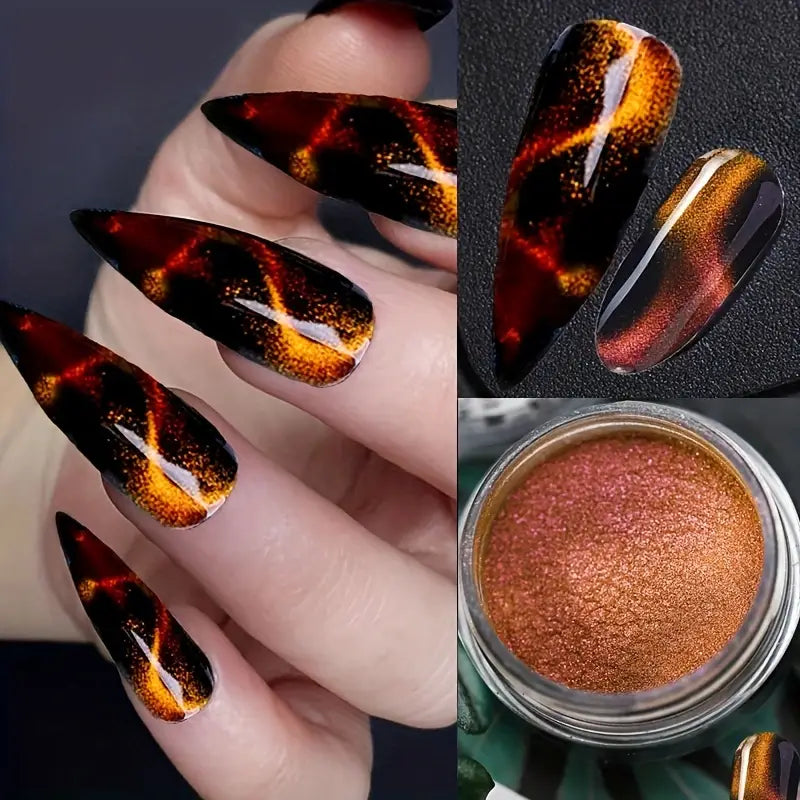 Vernis en Poudre Effet Œil de Chat 3D – Couleurs Métalliques Magnétiques pour Nail Art Intense