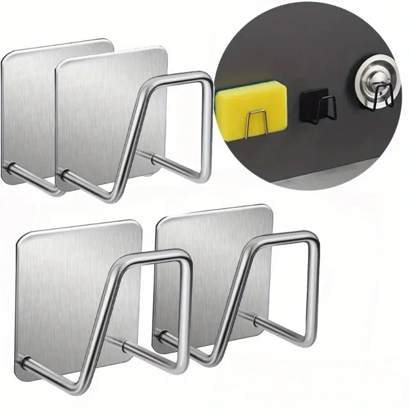 Crochet Autocollant Inox Multi-Usages – Support Mural Sans Perçage pour Clés, Éponge ou Accessoires de Cuisine