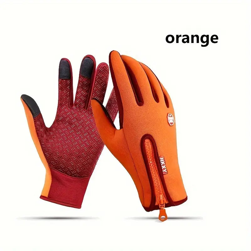 Gants homme hiver imperméables avec fermeture éclair – Antidérapants et tactiles pour écran