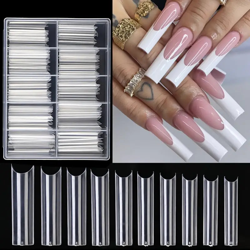 Capsules Ongles Longues Transparentes – 100 Pièces Tips Carrés pour Extension et Pose d’Ongles en Gel ou Acrylique