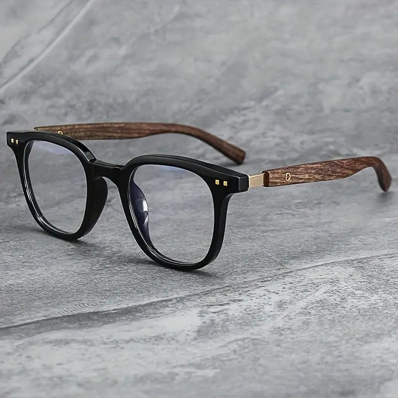 Lunettes homme vintage – Monture carrée marron avec branches effet bois tendance