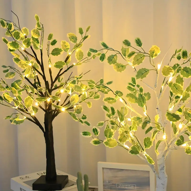Lampe Arbre LED Décoratif avec Feuilles Vertes – Éclairage Ambiance Naturel pour Salon, Chambre et Bureau