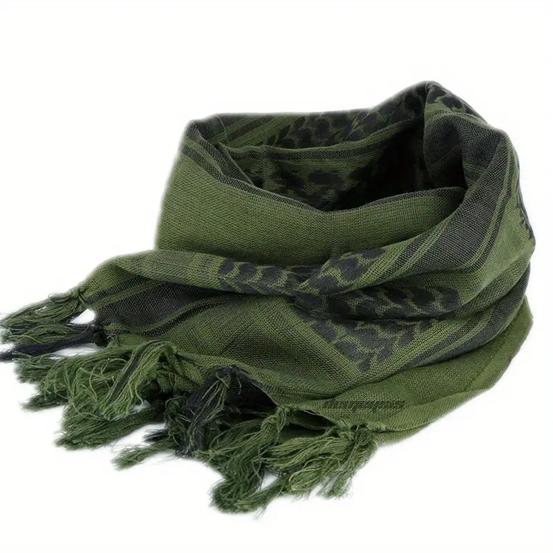 Écharpe keffieh homme vert militaire – Chèche léger à franges pour style tendance et outdoor