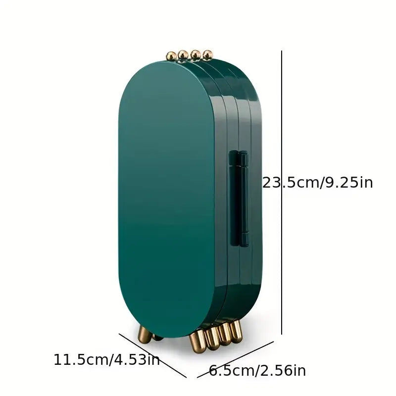 Boîte à bijoux design vertical en vert émeraude – Organisateur rotatif moderne avec pieds dorés