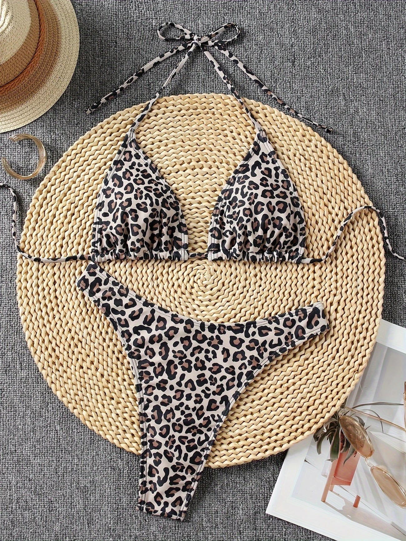 Haut de Bikini Femme Triangle – Imprimé Léopard, Style Sauvage & Bretelles à Nouer