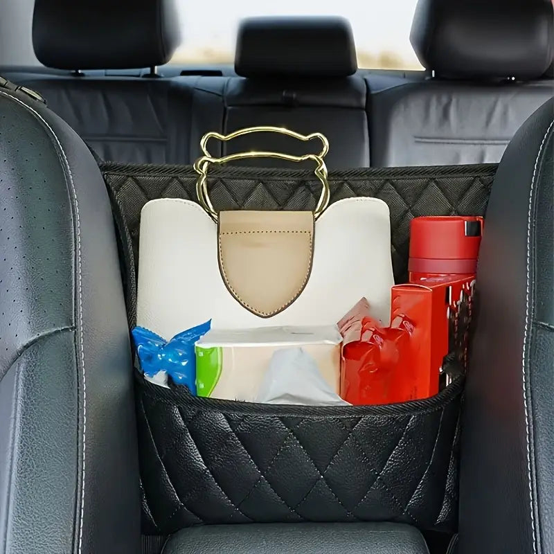 Organisateur de Voiture en Cuir – Filet de Rangement entre Sièges pour Sac à Main et Accessoires