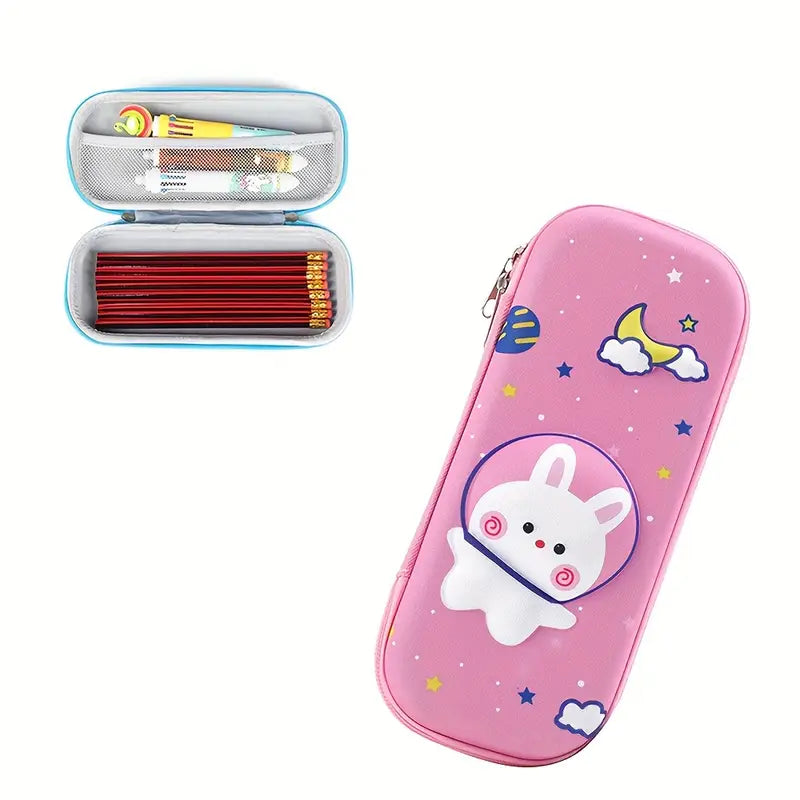 Trousse Scolaire Rigide Enfant Motif Astronaute et Dinosaure – Étui Crayons et Stylos
