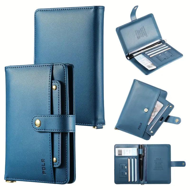 Porte-passeport femme élégant en cuir synthétique Organiseur de voyage compact avec compartiments cartes et stylos