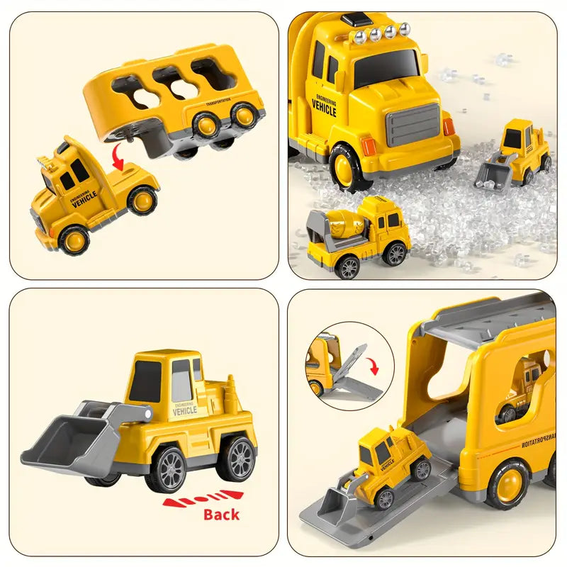 Camion transporteur de véhicules de chantier – Jouet de construction avec mini engins