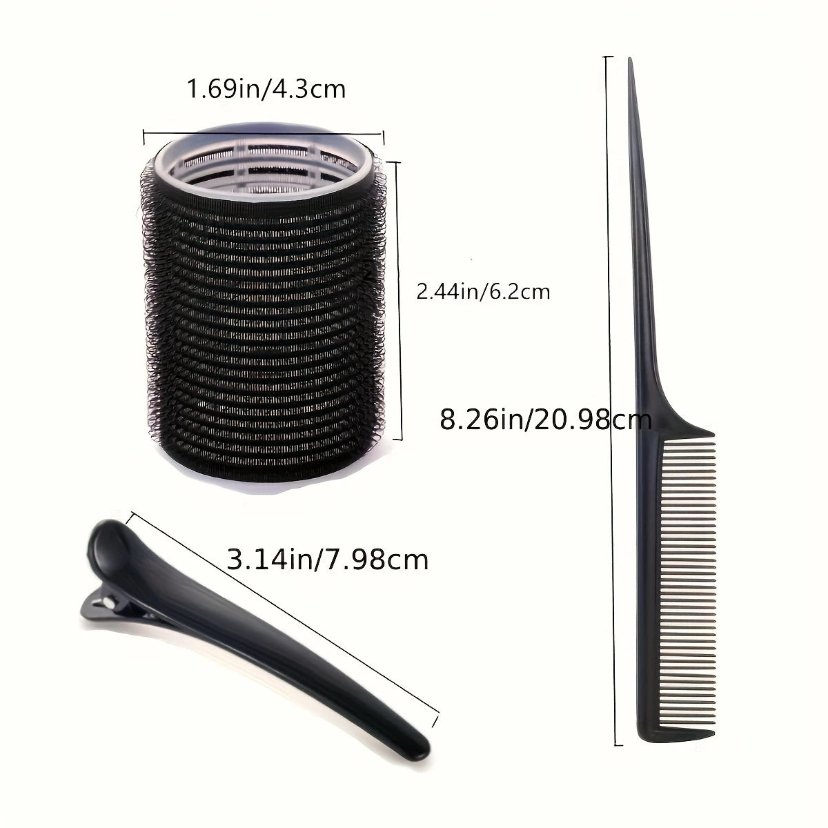 Kit Bigoudis Auto-Agrippants – 12 Rouleaux Volume + 12 Pinces + Peigne à Queue