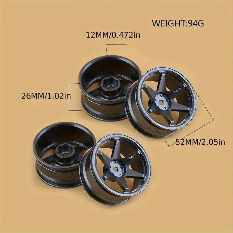 Jantes Noires TE37 pour Voiture RC – Roues Légères et Résistantes pour Pneus de Modèles Radiocommandés