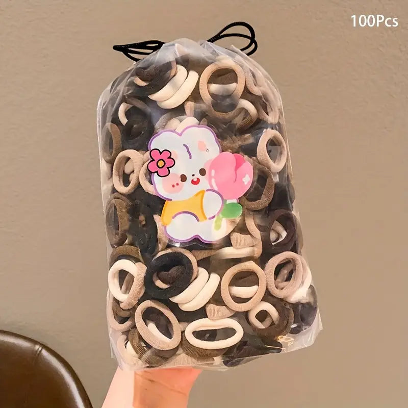 Lot de 100 Élastiques Cheveux Enfant – Accessoires Souples et Résistants Multicolores Neutres