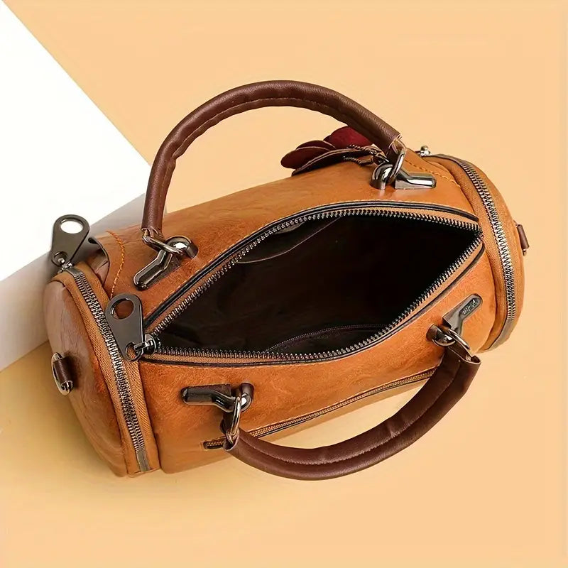 Sac Besace Femme Élégant Marron  Sac à Main en Simili Cuir avec Fleur Décorative et Bandoulière Amovible