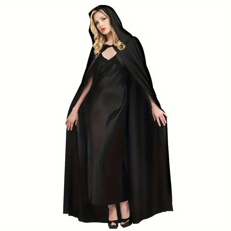 Cape noire à capuche longue – Déguisement sorcier, mage ou Halloween