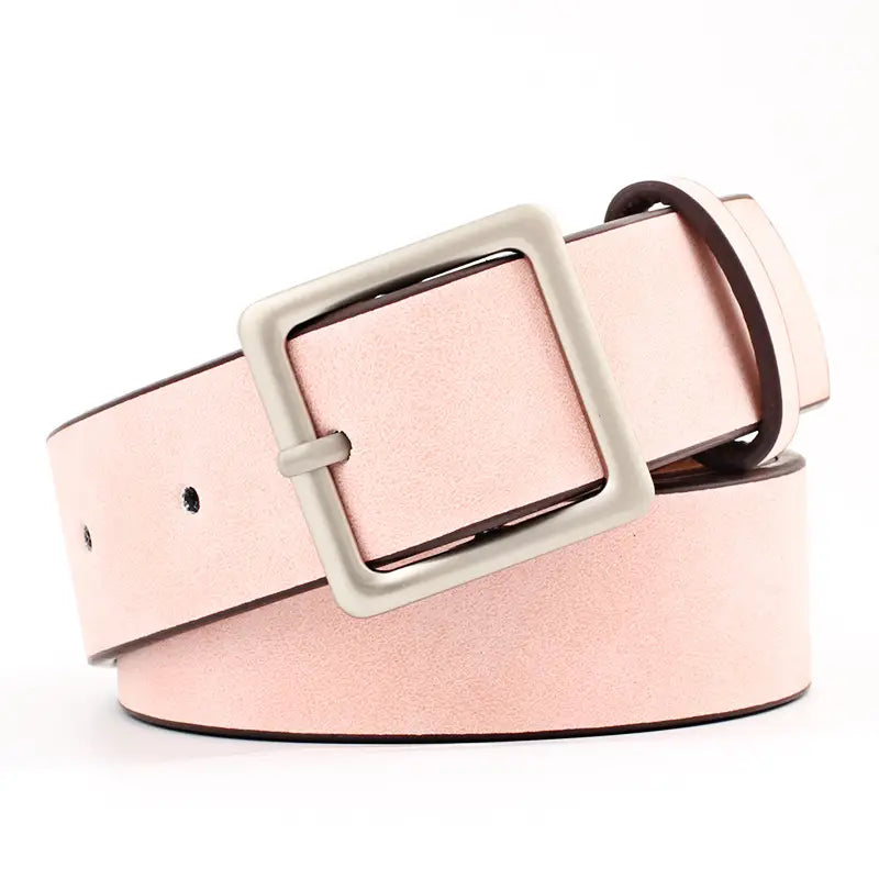 Ceinture femme en cuir marron avec boucle carrée argentée – Style classique et élégant